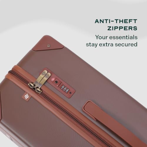 Image of Assembly Vintage 28 Inch (75 cm) Large Check-in Trolley Bag Hard Shell Polycarbonate Suitcase Retro Classic Design with TSA Lock 8 Spinner Wheels Brown