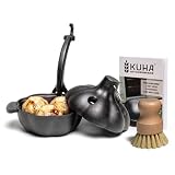 KUHA Cast Iron Garlic Roaster | Pre-Seasoned Small Cast Iron Cooker with Lid & Handle | Cookware for Smoker...
