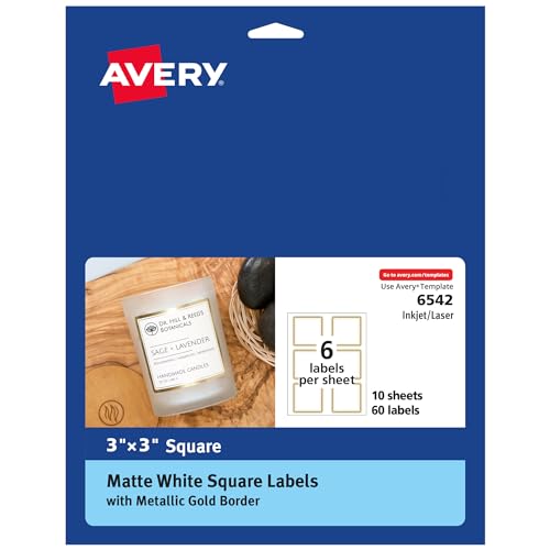 Étiquettes carrées Avery or métallisé : fini les bavures d'encre sur vos emballages délicats