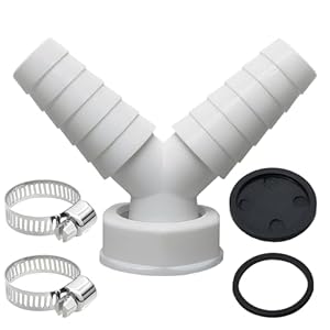 kclkda Washing Machine Waste Splitter Y Connector with 2pcs Hose Clamp, Universal Drain Adaptor for Dishwasher and Washing Machine, 19-24 mm Double Connection Pipe Thread Y Adapter for Hose