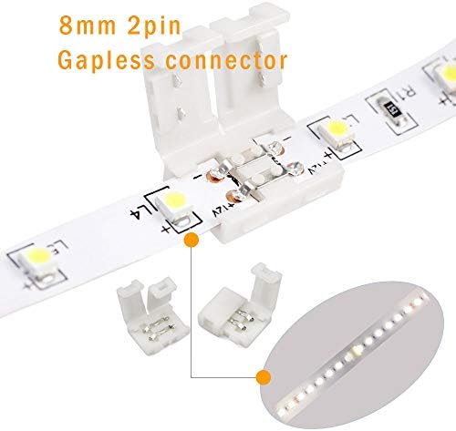 FSJEE 2Pin 8MM LED Connector Kit Includes 10X Strip to Strip Jumper,10X Strip to Adapter,10X Gapless Connectors for 3528/2835 LED Strip