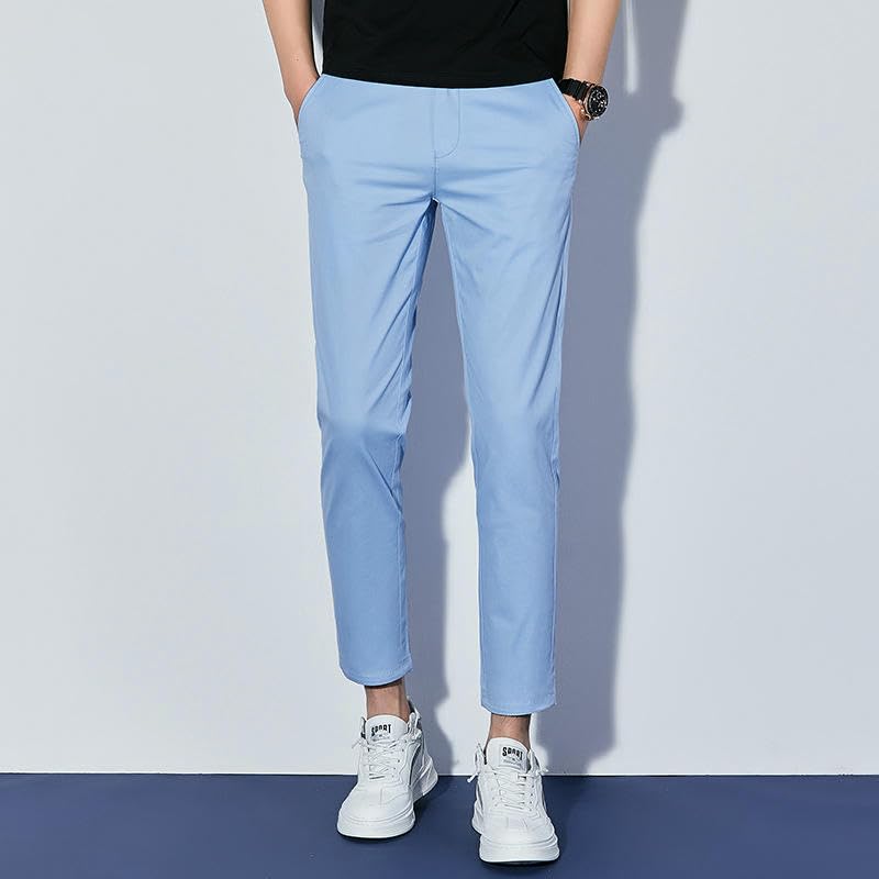 Men's Spring Summer Simple Solid Color Nine-Tenths Cotton Breathable Straight Casual Pants4