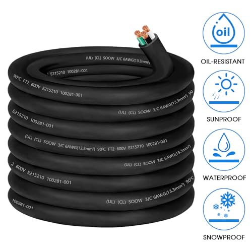 50ft 6/3 Wire SOOW Cable 6/3 Electric Wire 6AWG 600V Portable Power Cable with UL,Total 3 Conductor 6 Gauge SOOW Extension Cord SOOW Bulk Cord for Industrial-Generator,Welder,EV Charger,Outer Dia 26mm by CLLOMAGY - Image 8