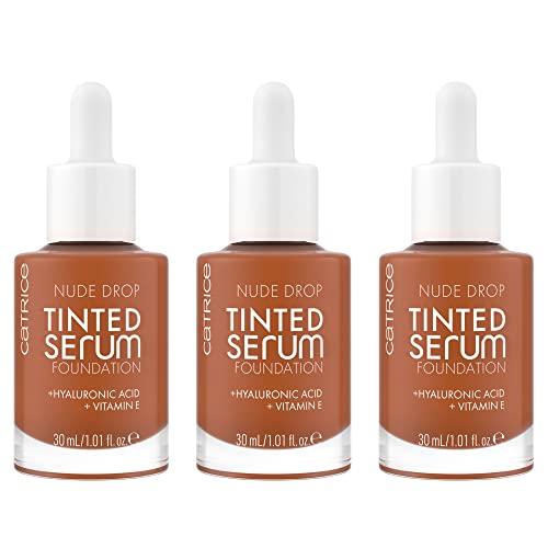 Catrice Nude Drop Tinted Serum Foundation, Nr. 095N, Nude, langanhaltend, mattierend, natürlich, für sensible Haut, vegan, ölfrei, ohne Parfüm, ohne Alkohol, 3er Pack (3x30ml)