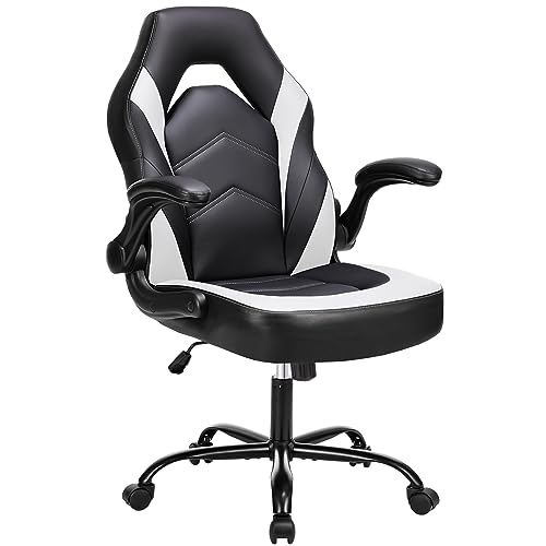 DUMOS Ergonomic Computer Gaming Chair – Video Gamer with Pu Leather Lumbar Support, Home Office Desk with Flip-up Armrest, Height Adjustable with Wheels