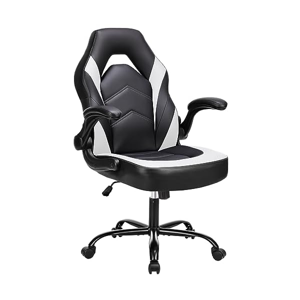 DUMOS Ergonomic Computer Gaming Chair – Video Gamer with Pu Leather Lumbar Support, Home Office Desk with Flip-up Armrest, Height Adjustable with Wheels