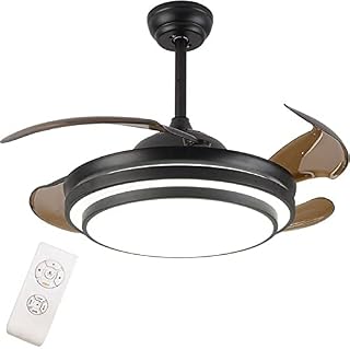 Ventiladores de Techo, Luces de Ventilador, Ventilador de Techo Reversible de 42'' con Luz Y Control Remoto, 3 Colores, 3 Velocidades, Lámparas de Araña Led de 36 W con Aspas Marrones Retráctiles para
