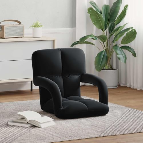 Fauteuil repose-pieds velours noir pliable pour méditation et lit