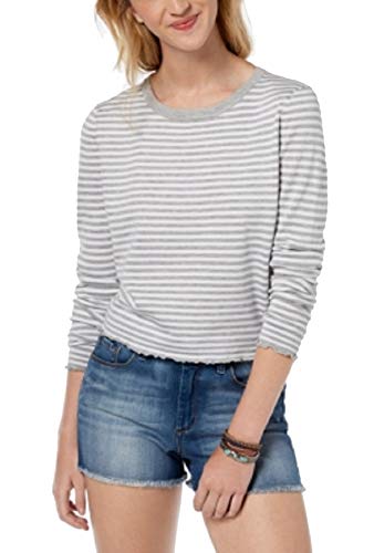 Ultra Flirt by Ikeddi Juniors' Lettuce-Edge Pullover (Medium Grey Stripe, M)