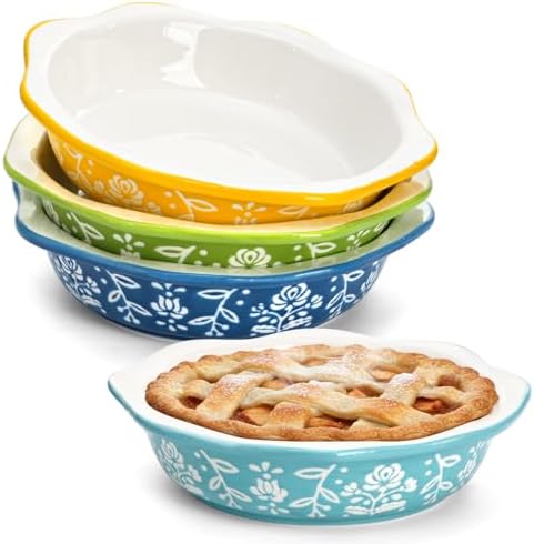 Bekith 4 Pack Ceramic Mini Pie Pans, 6 Inches Fluted Dish Pie Pla...
