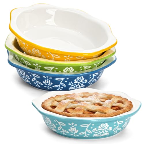 Bekith 4 Pack Ceramic Mini Pie Pans 6 Inches Fluted Dish Pie Plate Nonstick Small Quiche Baking Dish Mini Tart Pan Microwave & Oven Safe