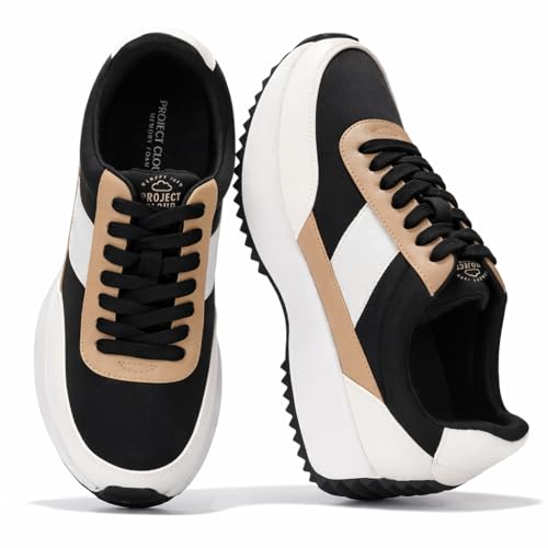 Project Cloud Womens Sneakers - Memory Foam Insole and Lightweight Spring Shoes - Non-Slip Lace Up Trendy Shoes - Fashion Sneakers for Women 2026 (Serena, Tan, 8)