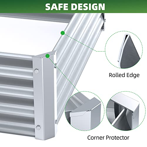 Highpro Raised Garden Beds 3×3×1ft Galvanized Metal Planter Boxes for Herbs Vegetables, Flowers and Succulents Silver