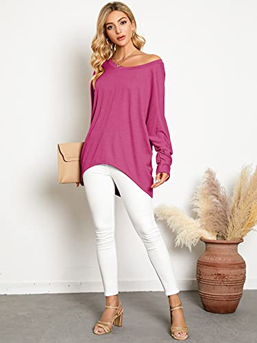 Image of ZANZEA Women's Off The Shoulder Batwing Tops Casual Loose Oversized Tshirts Long Sleeve Fall Pullover Sweater Tops
