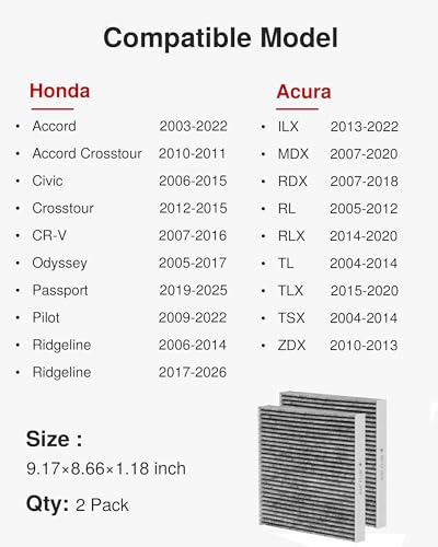 Image of Puroma Cabin Air Filter with Activated Carbon, Replacement for CP134, CF10134, Honda & Acura, Civic, CR-V, Odyssey, CSX, ILX, MDX, RDX, AT134 (2 pc)