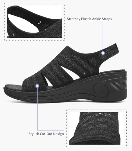 Image of Womens Wedge Sandals Platform Walking Sandals Open Toe Ankle Elastic Strap Casual Comfortable Summer Dressy
