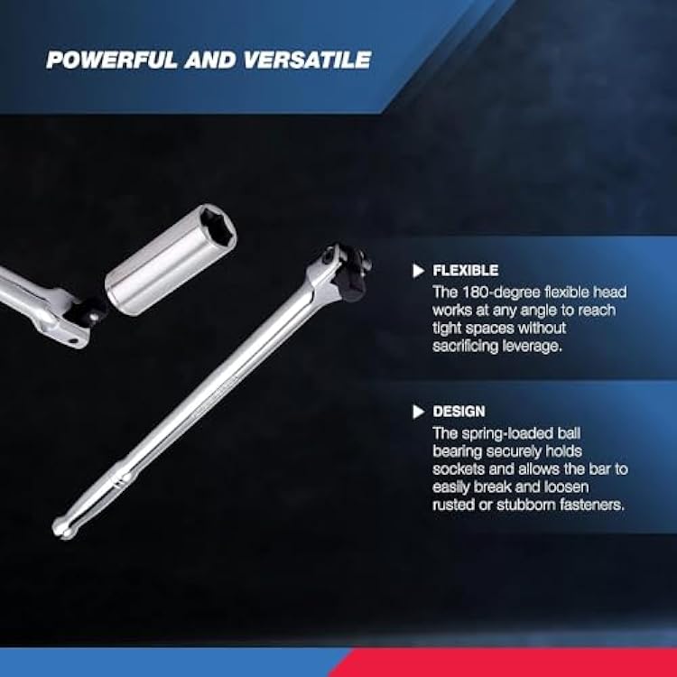 Neiko 00200A 1/2 Drive Extension Breaker Bar | 15 Length | Rotating Flex Head | CR-V Steel
