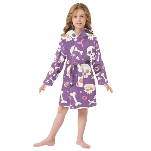 GuoChe Purple Skull Witch Hat Halloween Design Hooded Robes Girl Robes For Kids 7-82