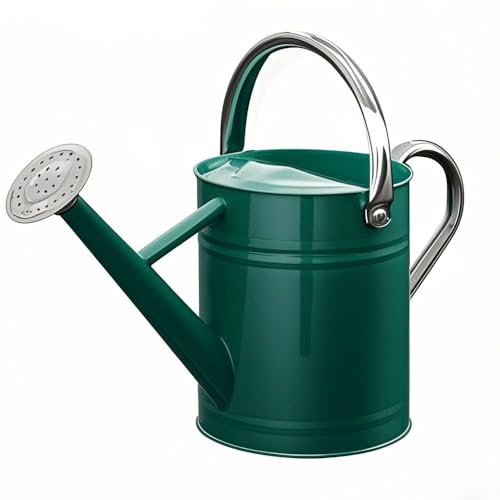 SunnyTong Metal Watering Can for Outdoor and Indoor Plants Watering Can Decor 1 Gallon (Green Stainless Steel Handle)