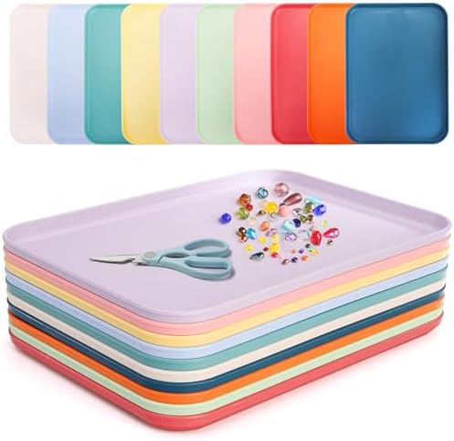 Lyellfe 10 Pack Plastic Art Trays, Stackable Activity Crafts Organizer Tray, 12 x 8.6 Inch Fast Food Cafeteria Serving Platter for DIY Projects, Painting, Beads