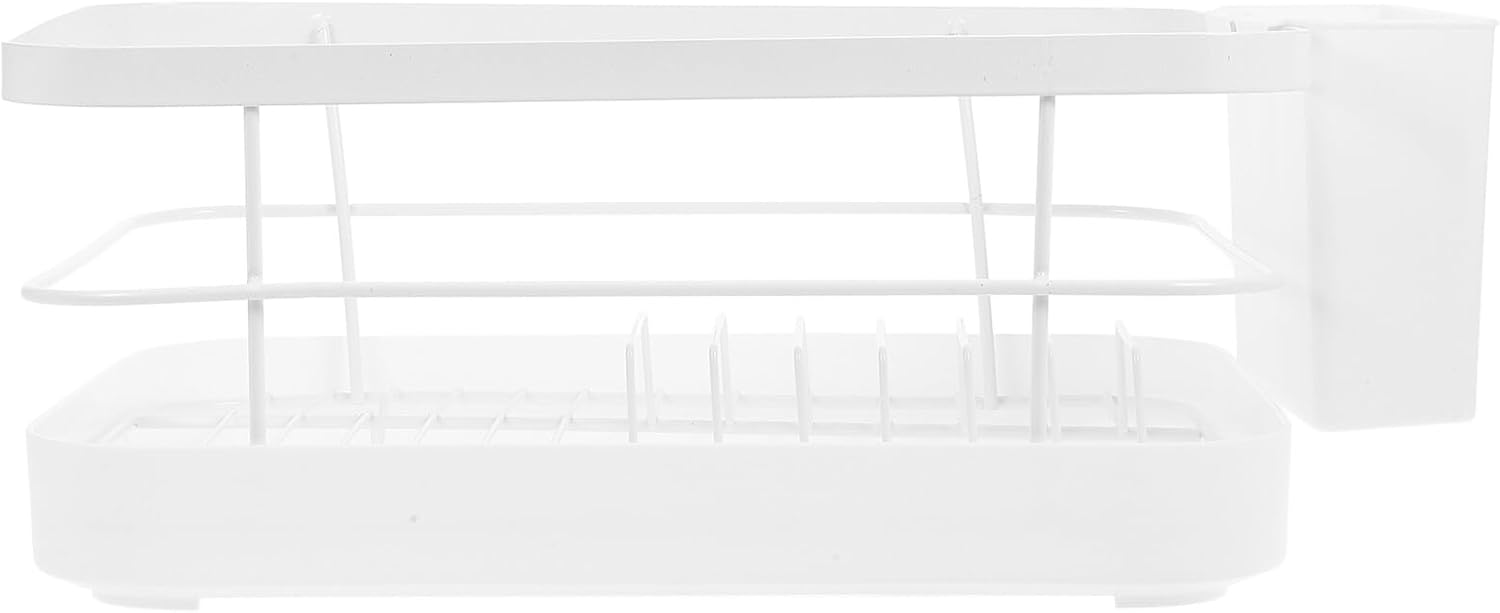 Kitchen Drying Rack with Cutlery Holder, White Large Capacity Countertop Dish Rack for 9 Plates and 12 Bowls, Non-Installation Draining Stand for Kitchen Storage and Dish