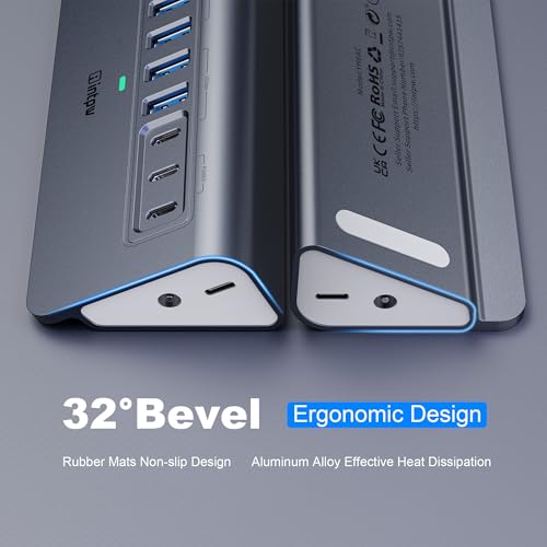 Image of Powered USB Hub 10Gbps, intpw YH6AC 9-Port USB Splitter with USB A /USB C 3.2, 4 USB 3.0, 2 PD 45W Charging Ports, 65W Power Adapter + 3.3FT Cable, Aluminum USB Extender Hub for Laptop, PC,iPhone 17 /16