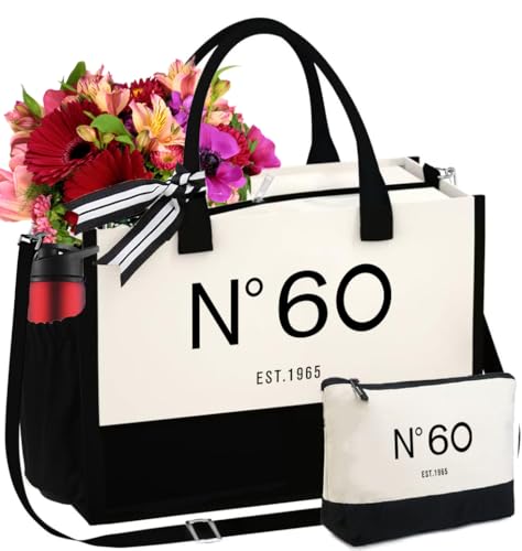 QLSKO 60歳の誕生日ギフトキャンバストートバッグ、N°60 EST.1965 記念品ビーチバッグ 60パーティー 誕生日プレゼント 60歳, 1965 60th Suit。の商品画像（Amazon）