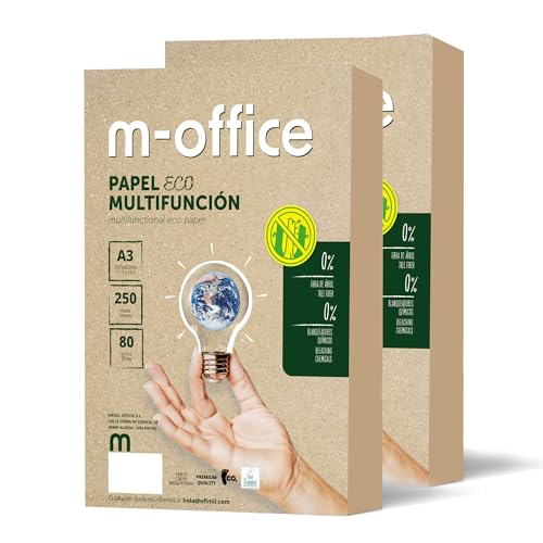 Papel Reciclado din A3, Paquete de Folios A3 80gr, Papel para Fotocopiadora e Impresora, 2 Paquete de 250 Folios A3 100% Papel Reciclado · m-office (500 hojas)