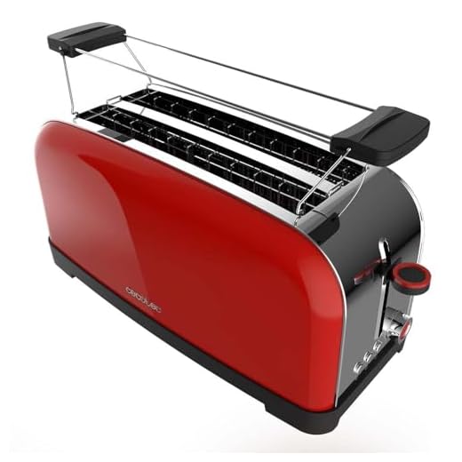 Cecotec Tostadora Vertical 2 Ranuras Largas Toastin' Time 1500 Red. 1500 W, 4 Rebanadas de Pan, Ranura Ancha 3,8 cm, Soporte para Panecillos y Bandeja Recogemigas, Acero Inox y Rojo
