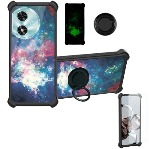 jioeuinly Case Compatible for Honor Play 50 Phone Case Cover [with Tempered Glass Screen Protector][Hard PC + Soft Silicone][Ring Support] [Luminous Effect] YGH-YH