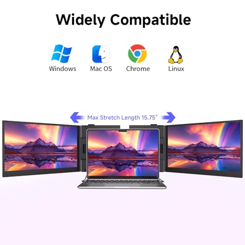 Laptop Screen Extender - 14" Ultra-Thin Triple Portable Monitor 1080P FHD IPS Attachment Screen for 13"-17.3" Laptops Compatible with Wins Mac Dex Chrome by KOJOM - Image 4