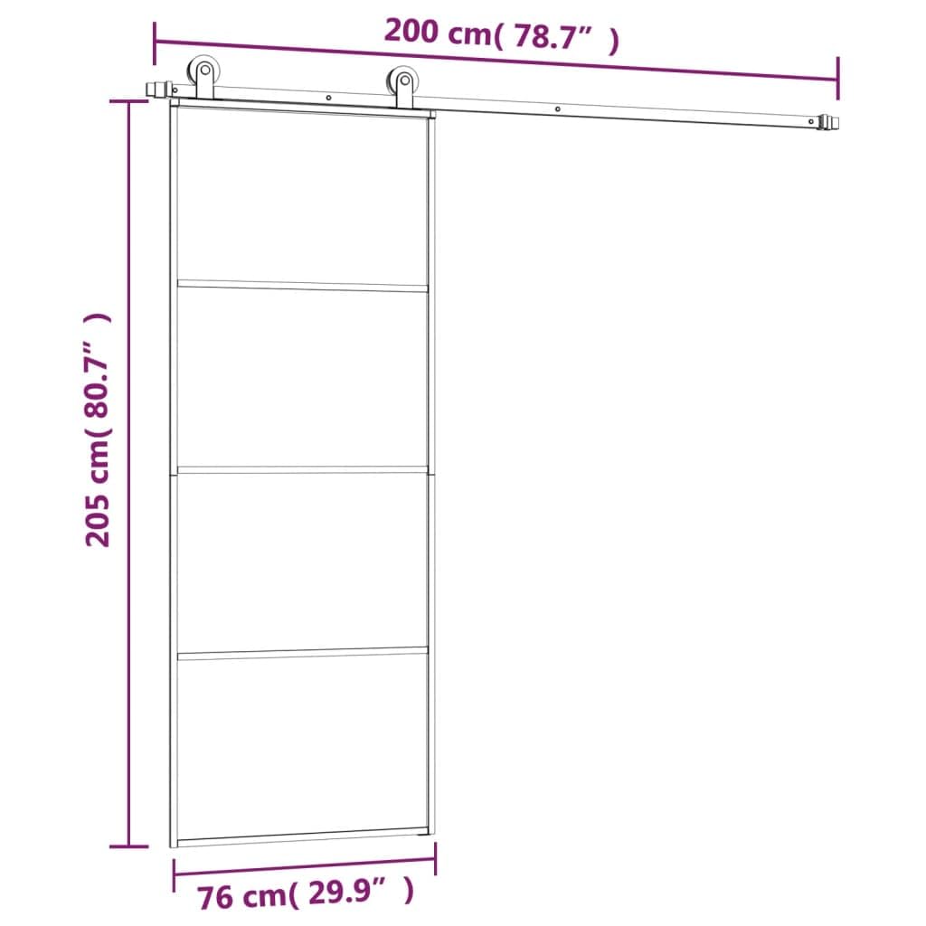 Drzwi przesuwne z zestawem okuć 76 x 205 cm, szkło ESG, aluminium, materiały budowlane, drzwi, drzwi domowe