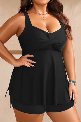 Image of Aqua Eve Women Plus Size Tankini Swimsuit Two Piece Flowy Swimdress Bathing Suits with Shorts