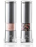 Premium Salt and Pepper Grinder Set - Tall Stainless Steel Grinders Refillable with Tray in...