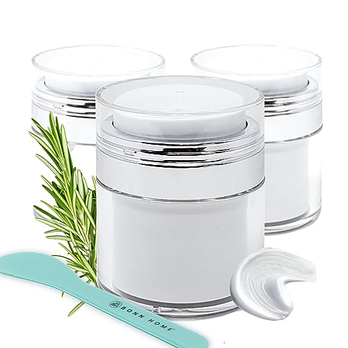 Image of BONN Home 3pack Airless Pump Jar 1.7oz 50mL Refillable Bottle Empty Cosmetic Cream Jar Moisturizer Airless Pump Bottles Push Down Face Makeup Lotion Moisturizer Creams Skincare Face Moisturizer