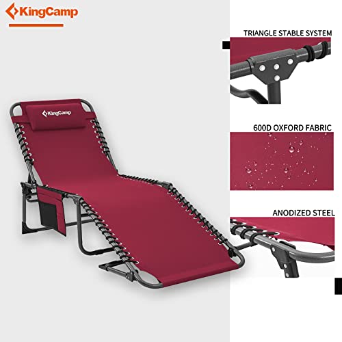 Kingcamp Patio Chaise Lounge Chairs Reclining Folding Adjustable Outside With Pillow Lawn Pool Beach Sunbathing Camping Cot Outdoor, 74.8''X23.2''X14.5'', Crimson #TOP3