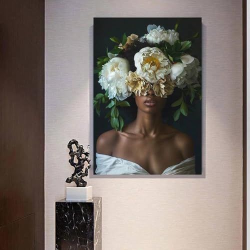 Peinture sur toile moderne de femme aux fleurs pour sublimer votre décoration d'intérieur