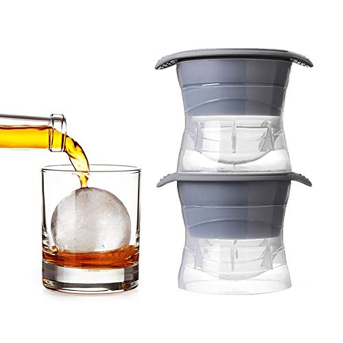 Moldes de gelo Sphere com tampa de silicone, esfera de 6,35 cm – Conjunto de 2 | Molde de gelo para fazer bolas de gelo para uísque de bourbon, coquetéis, bebidas e mais