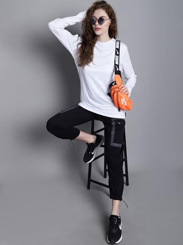 Image of JUNEBERRY Cotton Round Neck Regular Fit Plain Solid Full Sleeve T-Shirt Combo for Women (Pack of 3) (Available Colors: Black, White, Navy, Green,Swanwhite & Cork)