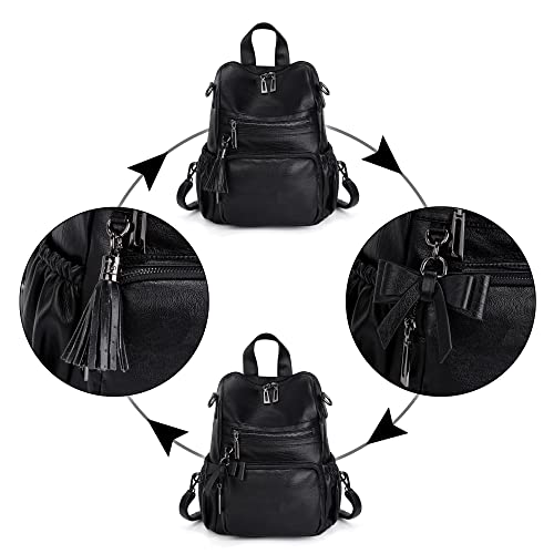 Image of UTO Women Backpack Purse Leather Vegan Ladies Fashion Designer Rucksack Convertible Travel Shoulder Bag with Tassel