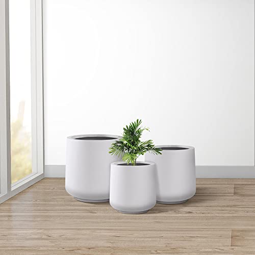 Image of Kante Set of 3 White Concrete Curved Round Planters for Modern Home | Handcrafted, Premium, Durable, All-Weather Cement Pot, Drainage for Outdoor, Rubber Plug for Indoor Home, Anti-Frost & UV