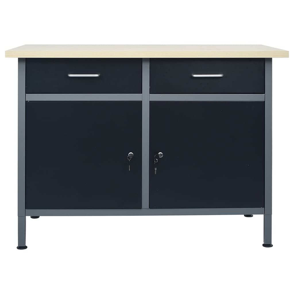 vidaXL Banco de Trabajo Garaje Herramientas de Trabajo Mesa Estación Superficie Grande Plataforma Estable de Acero Negro 120x60x85 cm