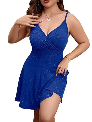 Image of Floerns Women's Plus Size Sleeveless Glitter Dress Wrap V Neck Flared Short Dress