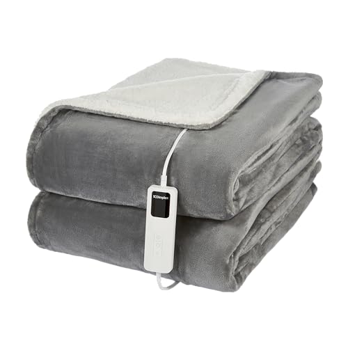 Dimplex DXHTGW - Manta de Sherpa térmica Lavable súper acogedora con Calentamiento rápido, Apagado automático, 9 ajustes de Calor, Temporizador de 9 Horas, Extra Suave, Gris y Blanco
