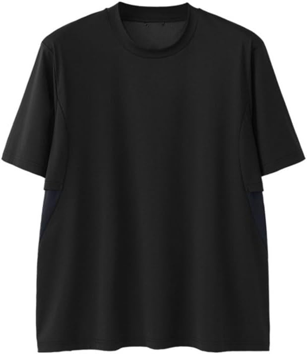 Men Round Neck Far East T-Shirt Casual Breathable Polyester Sweat-Wicking Splicing Short Sleeves Outdoor Sports Vest