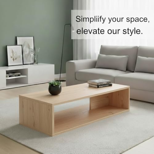 Image of FURLAY Aura Engineered Wood Coffee Table, Minimalist Matte Classic Oak Coffee Table - 80cm Center Table with Asymmetrical Open Storage & Sleek Geometric Design for Living Room (FWTC5-Classic Oak)