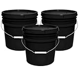 MKS Plastics 3.5-Gallon Bucket with Airtight Lid – Made in USA, Food Grade BPA Free Plastic, Heavy Duty Multi-Use, Metal Handle with Grip, Stackable Storage – Black, 3 Pack
