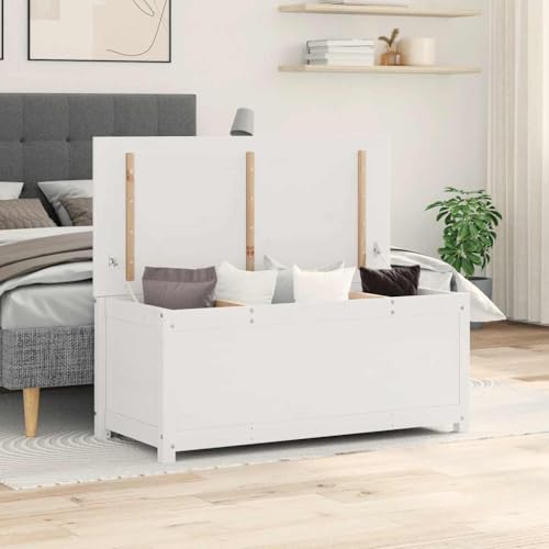 Plumbpyr Baúl blanco de madera maciza de pino 110 x 50 x 45,5 cm con muelle de gas, armario de almacenamiento para salón, dormitorio, cocina, robusto y estable para espacios pequeños