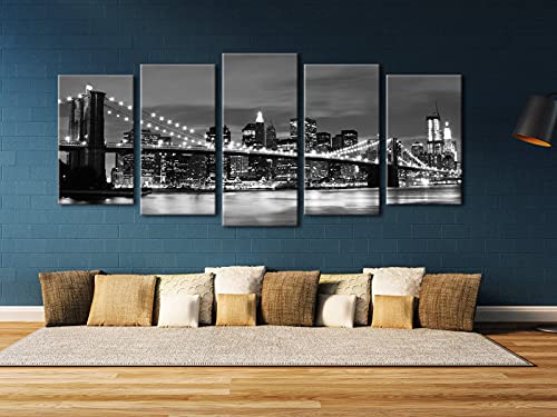 Wieco Art Large Brooklyn Bridge Night View Modern Giclee Canvas Prints Artwork Landscape Pictures To Photo Paintings On Stretched And Framed Canvas Wall Art For Home Decorations #TOP1