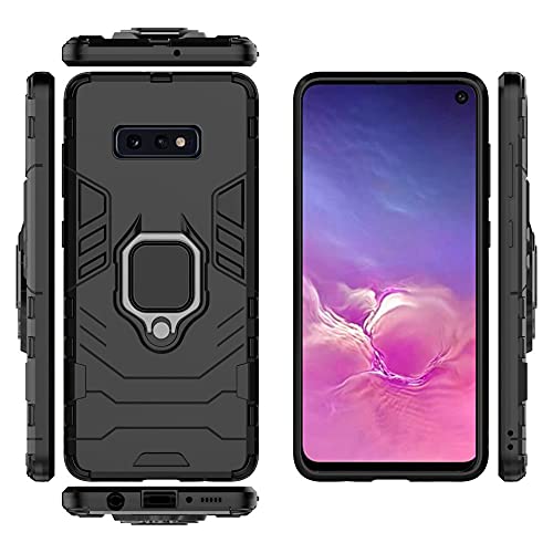 Image of Pikkme D5 Tough Armor Bumper Back Cover Case for Samsung Galaxy S10E |Ring Holder & Kickstand in-Built (Black)